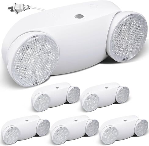 6 عبوات من مصابيح الطوارئ LED مع بطارية احتياطية ورأسين قابلين للتعديل لإضاءة الطوارئ تيار متردد 85-265 فولت، تركيبات إضاءة خروج تجارية للأعمال المنزلية والمكتب الليلي وانقطاع التيار الكهربائي الآمن in Kuwait