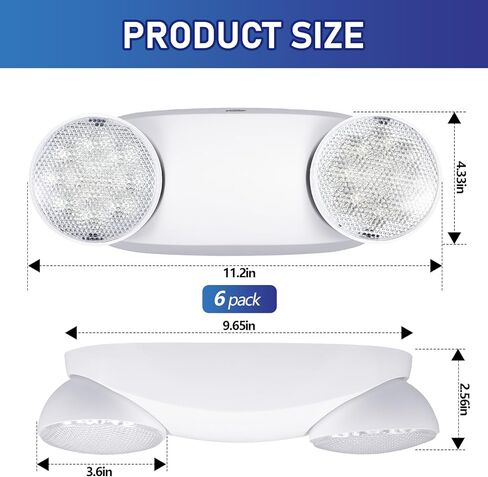 6 عبوات من مصابيح الطوارئ LED مع بطارية احتياطية ورأسين قابلين للتعديل لإضاءة الطوارئ تيار متردد 85-265 فولت، تركيبات إضاءة خروج تجارية للأعمال المنزلية والمكتب الليلي وانقطاع التيار الكهربائي الآمن in Kuwait