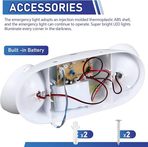 6 عبوات من مصابيح الطوارئ LED مع بطارية احتياطية ورأسين قابلين للتعديل لإضاءة الطوارئ تيار متردد 85-265 فولت، تركيبات إضاءة خروج تجارية للأعمال المنزلية والمكتب الليلي وانقطاع التيار الكهربائي الآمن in Kuwait