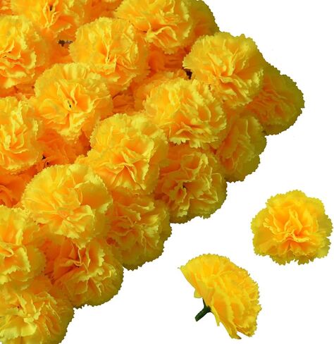 Carnation Flower,Carnation Flowers Artificial, 50PCS Silk Carnations Fake Flower Heads with Stem for Home Wedding Decorations DIY Wreath Garland Crafts Wedding Party (Yellow) in Kuwait