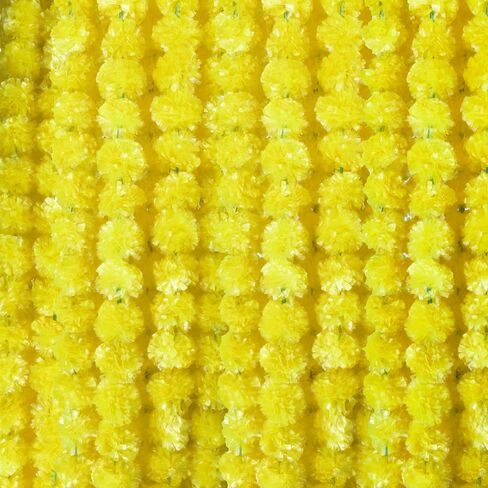 6 Pcs× 5 Feet Long Marigold Flowers Garland Bulk Indian Wedding Party Mantel Decoration Artificial Dia de Los Muertos Decorations for Altar Faux Flower Garland for Diwali, Bush Floral Party(Yellow) in Kuwait