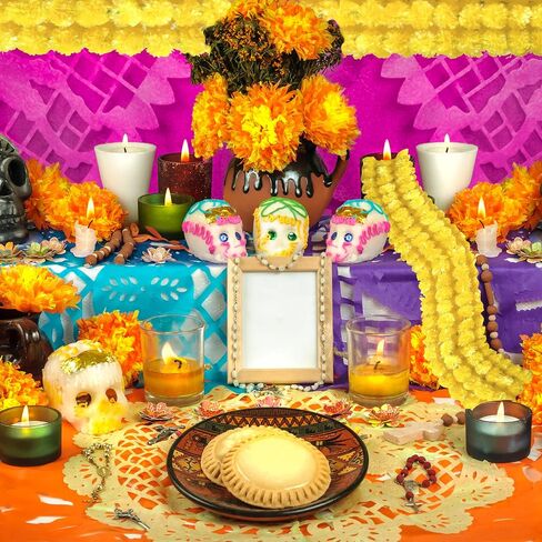 6 Pcs× 5 Feet Long Marigold Flowers Garland Bulk Indian Wedding Party Mantel Decoration Artificial Dia de Los Muertos Decorations for Altar Faux Flower Garland for Diwali, Bush Floral Party(Yellow) in Kuwait