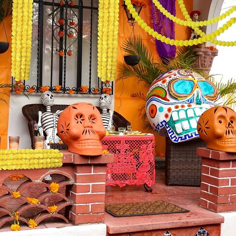 6 Pcs× 5 Feet Long Marigold Flowers Garland Bulk Indian Wedding Party Mantel Decoration Artificial Dia de Los Muertos Decorations for Altar Faux Flower Garland for Diwali, Bush Floral Party(Yellow) in Kuwait
