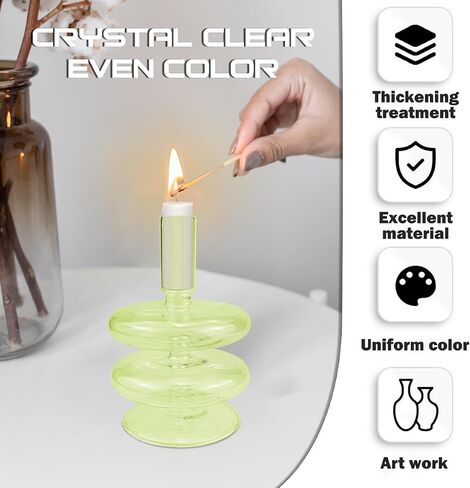 Clear Glass Candle Holders Glass Taper Candle Holder Decorative Glass Candlestick Holders for Dining Table Centerpieces Wedding Church （Light Green） in Saudi Arabia