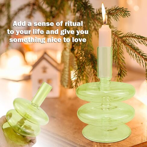 Clear Glass Candle Holders Glass Taper Candle Holder Decorative Glass Candlestick Holders for Dining Table Centerpieces Wedding Church （Light Green） in Saudi Arabia