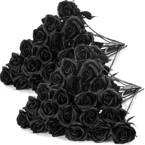 Hotop 40 Pcs Rose Artificial Flowers Bulk with Long Stem, Bouquet Roses, Realistic Silk Fake Roses for Home Wedding Centerpieces Party Table Decoration Valentine's Day Gifts(Wine Red)