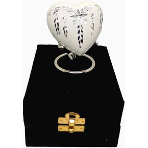 Classic Heart Shape Keepsake Urn for Human Ashes – with Box and Stand - Bright White Color with Diamond Cut Design 7 cms high