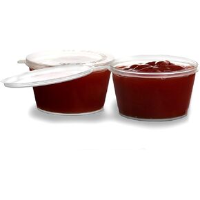 EcoQuality 4 Oz Leak Proof Portion Cups with Lids - Plastic Condiment Souffle Containers with Attached Hinged Lid - Perfect for Sauce Cup, Sample Cup, Slime Cup, Jello Shot Cups with Lids, Food