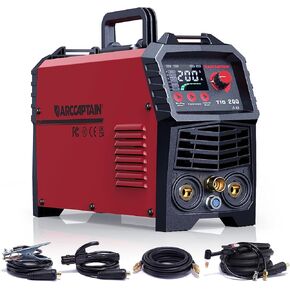 ARCCAPTAIN TIG Welder 200A, High Frequency 110v/220v Dual Voltage TIG/Stick/Arc 2 in 1 Welder LED Digital Display Welding Machine with 2T/4T Function and Tungsten Electrode