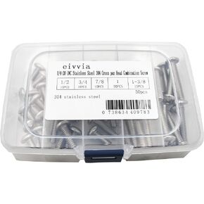 50Pcs 1/4-20 UNC× 1/2"3/4" 7/8"1" 1-3/8"Stainless Steel 304 Cross pan Head Combination Screw