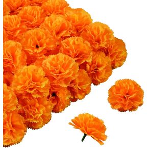 Carnation Flower,Carnation Flowers Artificial, 50PCS Silk Carnations Fake Flower Heads with Stem for Home Wedding Decorations DIY Wreath Garland Crafts Wedding Party (Yellow)