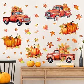 LHIUEM Fall Window Stickers,Fall Car Window Decals,Maple Leaves Window Stickers,Thanksgiving Gifts Decals,DIY Vinly Pumpkin Wall Decoration Falling Leaf Decor for LivingRoom Bedroom Nursery Door Decor