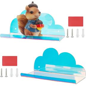 PH PandaHall 2pcs Lagre Iridescent Floating Shelves, 8.5 x 3.4 Inch Cloud Shelves Acrylic Hanging Display Wall Shelf Small Floating Shelf for Lamp Phoframe Camera Office Bathroom Kitchen Home Decor