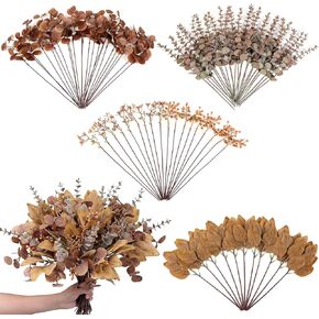 110 Pcs 7 Kinds Mixed Artificial Eucalyptus Stems and Faux Flowers,Fake Silver Dollar Eucalyptus Leaves Stems Bulk Real Touch Leaf Branches for DIY Bouquets Floral Arrangement Wedding Home Decor