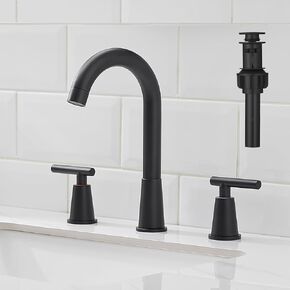 8 Inch Matte Black Bathroom Faucet 3 Hole, Two Handles Widespread Vanity Bathroom Sink Faucet, Faucets for Bathroom Sink with Pop Up Drain and cUPC Supply Lines