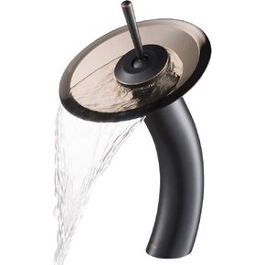 Kraus KGW-1700ORB-BRCL وعاء زجاجي ذو رافعة واحدة شلال حمام صنبور زيت مفروك برونزي مع قرص زجاجي شفاف بني in Kuwait