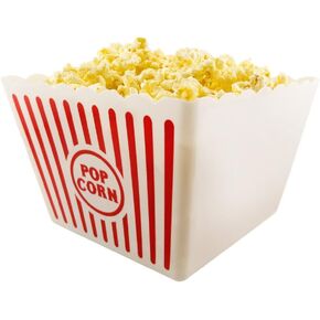 Novelty Place Plastic Popcorn Bowl, Red & White Striped Classic Popcorn Containers for Movie Night - 8" Square x 7" Deep (1 Pack)