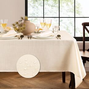 Elrene Home Fashions Laurel Solid Texture Water and Stain Resistant Tablecloth, 60"X120" Rectangle, Ivory