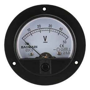 Baomain DC 50V Round Voltmeter Voltage Meter 65C5 Gauge Analog Panel Class 2.5 CE