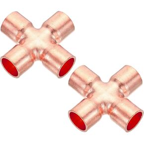PATIKIL 1/2 Inch ID 15mm OD Copper Union Cross Pipe Fitting, 2 Pack 4 Way Welding Copper End Feed Equal Pipe Connector for Plumbing Air Conditioning Refrigeration Gas Water Oil