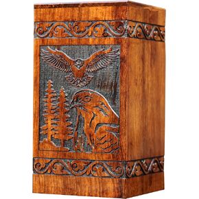 Wooden Urn for Human Ashes Adult Male/Women - Rosewood Funeral Cremation Urn for Ashes - Eagle Wooden Urns Hand-Crafted (XS(5x4.25) 60 Cu/in)