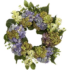 Nearly Natural 4781 Hydrangea Wreath, 22-Inch, Purple/Green
