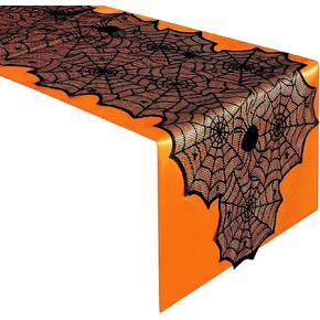 RunNico 2 PCS Halloween Spider Web Lace Table Runner, 72'' x 18'' Halloween Crawling Spider Lace-Lined Table Decoration, Black Purple Spider Web Tablerunner for Halloween Table and Home Decorations