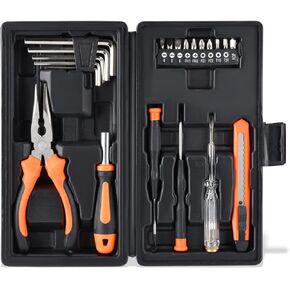 LAND 22-Piece Tool Kit General Household Tool Set Cutting Plier with Plastic Toolbox Storage Case for Home,Office,Garage and College Dorm
