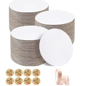 Cake Boards 50 PCS, Cake Boards 10 Inch Round, Cardboard Cake Rounds,50 Free Stickers & Matching Ribbon,Disposable Cake Plates, Food Grade Cake Base Cake Tray, 10 Inch Cake Board White Cardbo