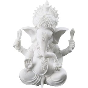 White Ganesha Elephant God Statue Sandstone Handmade Sculpture Buddha Figurine Decoration for Home Decoration Crafts Gifts