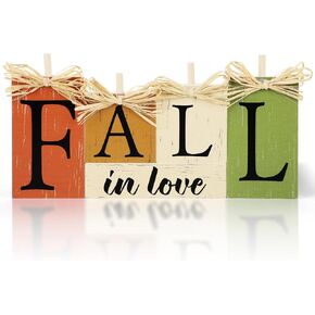 Fall Decorations for Home Wooden fall home decor 5 Pcs, FALL in love Table Sign Kitchen Decor Autumn Tiered Tray Decor Fall Centerpieces for Tables Thanksgiving Mantel Harvest