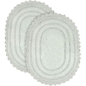 RAJRANG Cotton Bathroom Rug Pack of 2 - Oval 17x24 Inches Crochet Reversible Boho Bath Mat - Sand