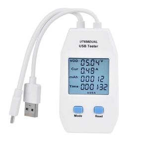 USB Meter, White ABS LCD USB Tester Detector Voltmeter Ammeter Portable Digital Power Capacity Tester Meter Used to Inspect USB Chargers Portable Power Sources Data Cables