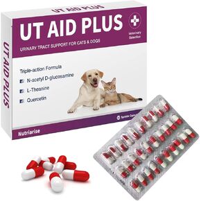 UT AID Plus التهاب المثانة مجهول السبب لدى القطط، دعم عدوى المسالك البولية للقطط والكلاب، لعلاج سلس البول، حصوات المثانة، التبول المتكرر، التوتر، التهدئة - 30 كبسولة.