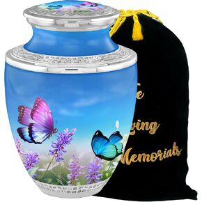Personalized Medallion Elegant Butterfly Cremation Urns for Adult Ashes Male Female - 200lbs Burial Urns for Human Ashes with Velvet Bag (Peaceful Butterfly No Medallion