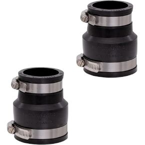 Fernco 1056-215 Flexible PVC Reducing Pipe Coupling 2-in. x 1-1/2-in. for Cast Iron and Plastic Plumbing Connections, 2-Pack