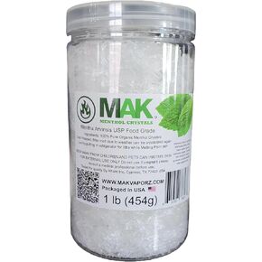 Mak Menthol Crystals 1 lb - Pure Organic 100% Natural - Menthol Crystals from Mint Crystal Mints Mentha Arvensis - Comes in a Jar for Long-Lasting Freshness
