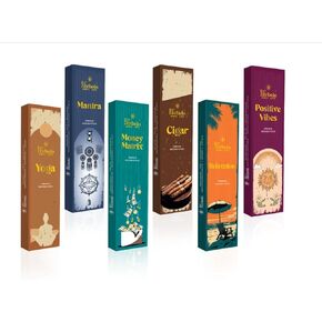 Premium Hand Rolled Incense Sticks (Agarwood, Arabian Oud, Forestwood, Sandalwood, Dragon Blood, Nag Champa) Set of 6 Incenses (120 Premium Sticks) with Incense Stick Holder