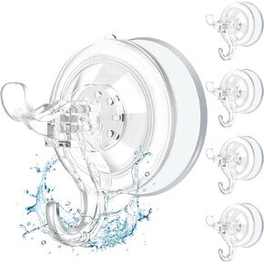 AENTGIU Suction Cup Hooks, 5 Pack Shower Hooks with Adhesive Suction Tab Hold up to 11LB, Watertight Removable Strong Wreath Hanger for All Surfaces