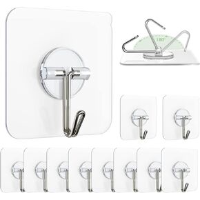 10 Pack Wall Hanging Hooks for Wall without Drilling, Self Adhesive Hooks for Wall Heavy Duty Strong Nail Free, Kitchen Accessories Items (Hanging Hook, Transparent) Stainless Steel in Saudi Arabia