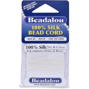 Beadalon Silk Thread, Variety Pack with Pre-Attached Beading Needle: White Color, 5 Pk - Size 2, 4, 6, Bead Thread for Knotting Pearls - Ideal Silk Cord for Jewelry Making