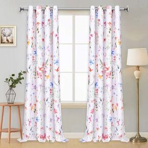 Floral Curtains Watercolor Flower Pattern Window Curtains, Grommet Drapes Set for Living Room Bedroom (52 x 63 Inch, 2 Panels)