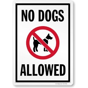 SmartSign "No Dogs Allowed" Metal Sign with Symbol, 14 x 10 inch, 40 mil Laminated Rustproof Aluminum, Red/Black on White, Made in USA