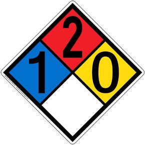 ComplianceSigns.com NFPA 704 1-2-0-0 Label Decal, 10 inch Vinyl for Hazmat