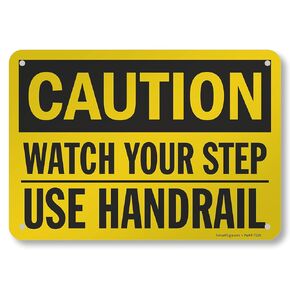 SmartSign 7 x 10 inch “Caution - Watch Your Step, Use Handrail" OSHA Sign, Digital Printing, 55 mil HDPE Plastic, Black and Yellow
