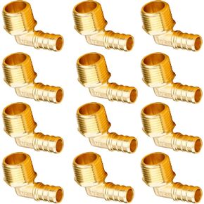 WHK 12 Pack 1/2 Inch PEX Male Elbow Adapter Fittings 1/2" Pex to 1/2" Male NPT Threaded Crimp 90 Degree Male Pex Pipe Fittings to Connect Pex B Pipe (Lead-Free Brass)