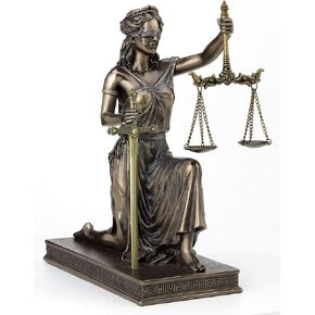 Veronese Design 10 Inch Lady Justice Kneeling Holding Scale and Sword Solid Metal Letter Opener Antique Bronze Finish Roman Greek Lawyer Statue
