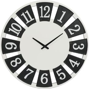 Round Wall Clock Silent Non-Ticking, Windmill Decorative Clock for Kitchen, Bedroom, Living Room, Entryway, Office 24Inch, Black and White
