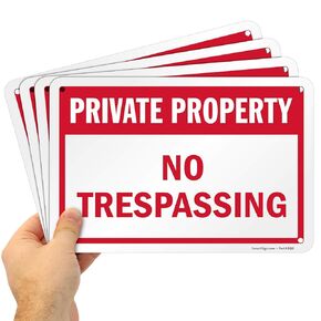 Private Property No Trespassing Sign (Pack of 4), 7 x 10 Inches, 40 mil Aluminum, Laminated for Extra Durability, Pre-drilled Holes, USA Made by SMARTSIGN