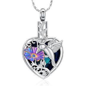 Imrsanl Hummingbird Urn Necklace Heart with Crystal Cremation Jewelry for Ashes for Women Girls Keepsake Ashes Necklace Pendent